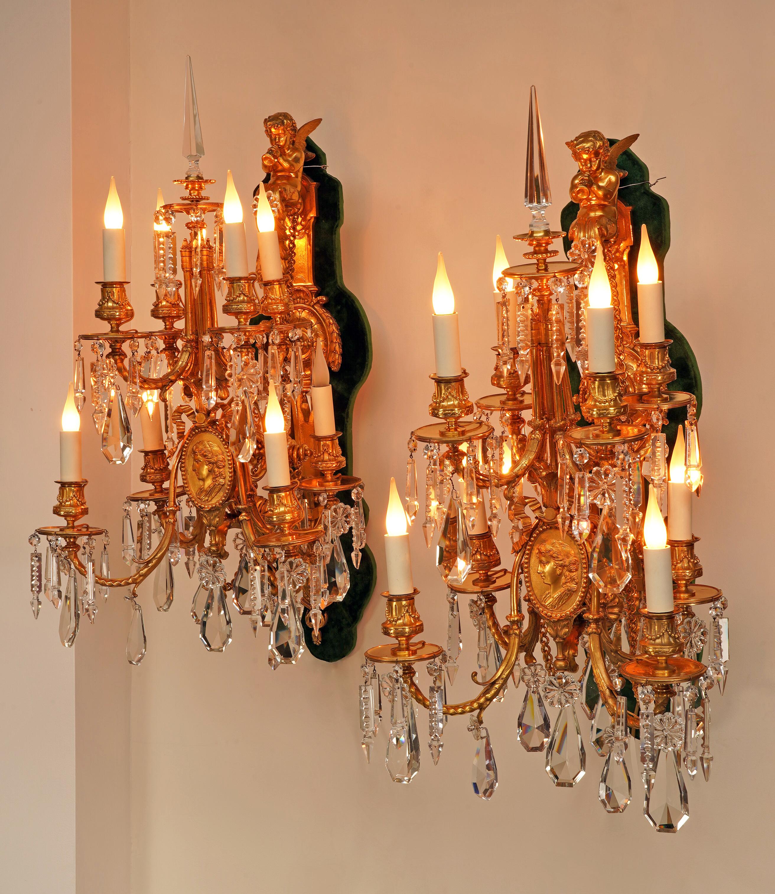 Napoleone III V. Paillard & Baccarat, Coppia di lampade da parete, Francia, circa 1870 in vendita