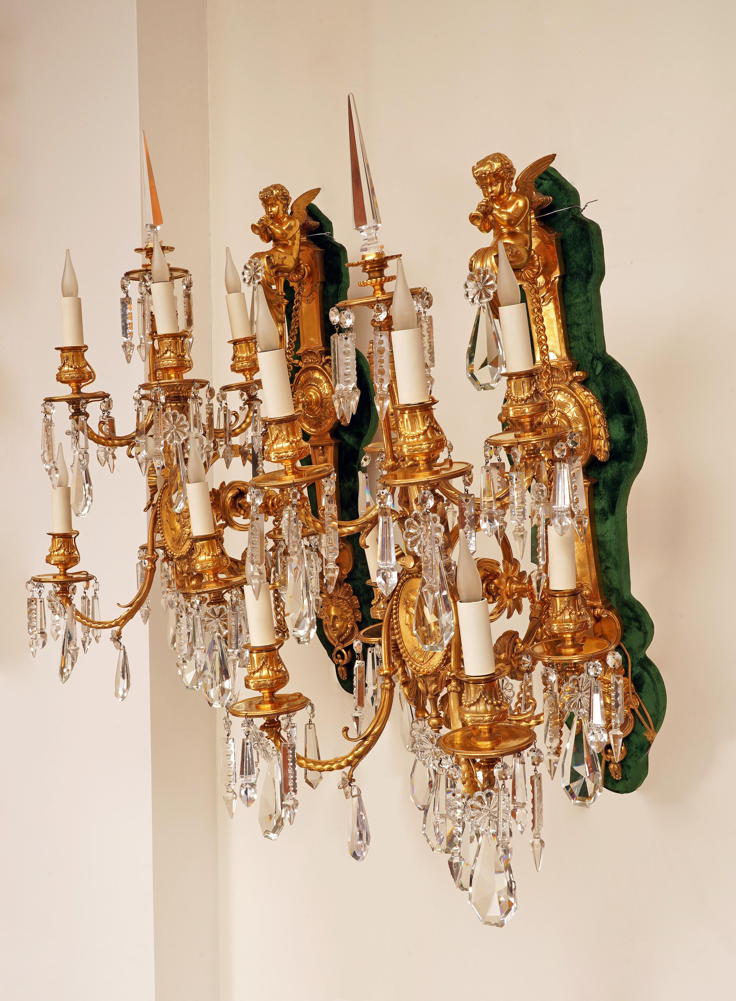 Francese V. Paillard & Baccarat, Coppia di lampade da parete, Francia, circa 1870 in vendita