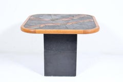 V. Ramburrem African Slate, Brass & Wood Occasional Table, 1980's