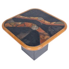 V. Ramburrem African Slate, Brass & Wood Occasional Table, 1980's