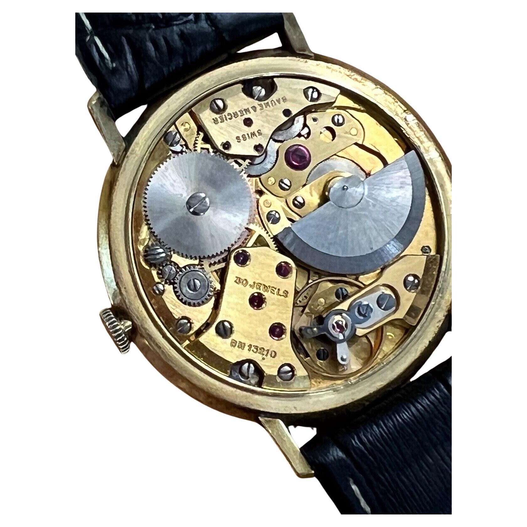 V Rare 18K Gold Baume & Mercier Geneve Baumatic 30 jewels ref 35048 Watch w Date In Excellent Condition For Sale In MELBOURNE, AU