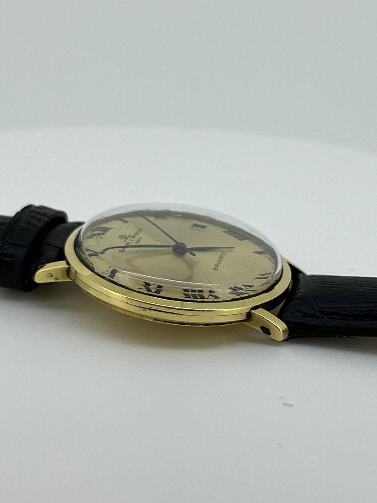 V Rare 18K Gold Baume & Mercier Geneve Baumatic 30 jewels ref 35048 Watch w Date For Sale 1