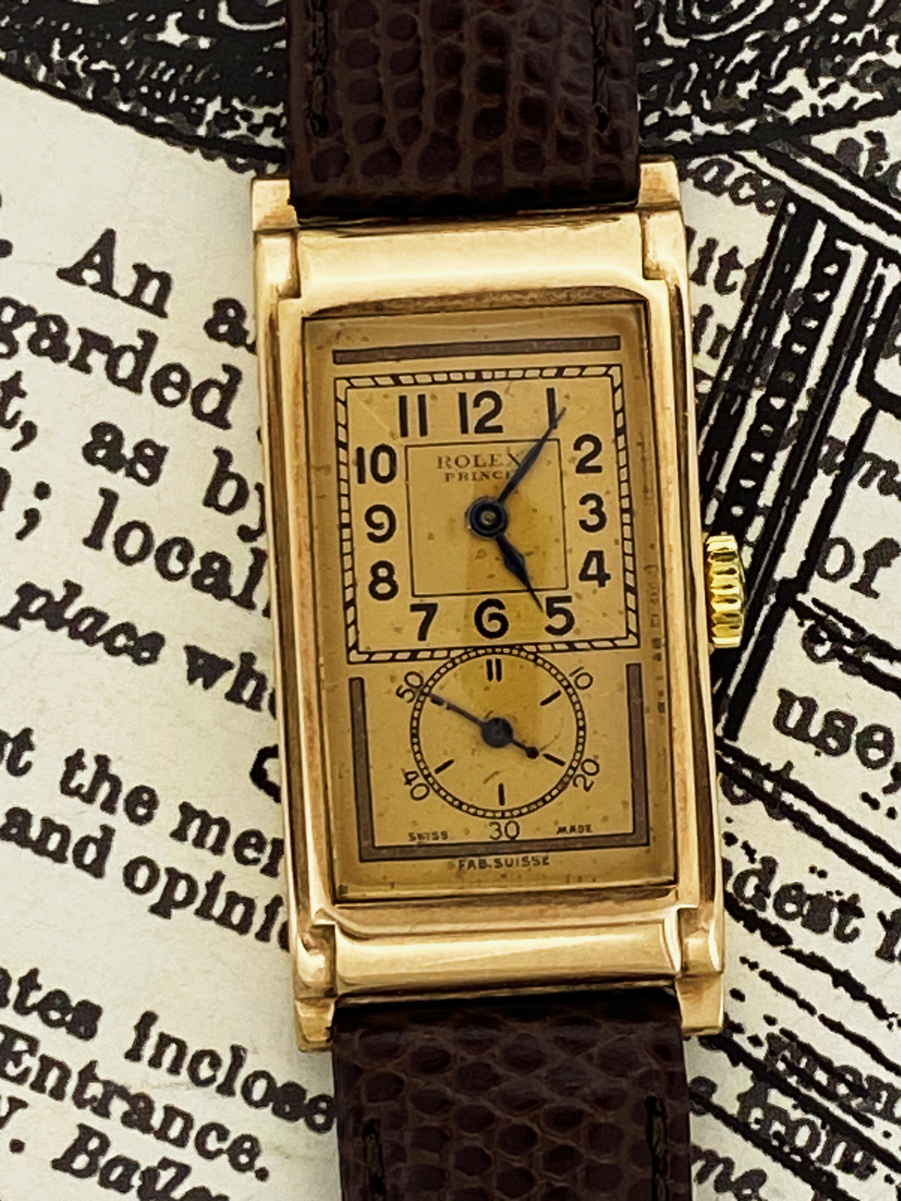 Art Deco V Rare Rolex Prince Art-Deco c1939 Observatory Grade Rose Gold “Doctors” Watch For Sale