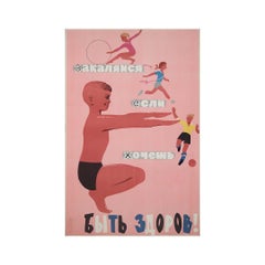 Poster originale sovietico del 1969: "Indurisciti se vuoi essere sano!".