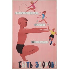 Poster originale sovietico del 1969: "Indurisciti se vuoi essere sano!".