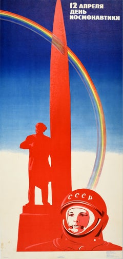 Original Vintage-Poster für Cosmonautics Day Yuri Gagarin, UdSSR, Raumfahrt, Entdeckung