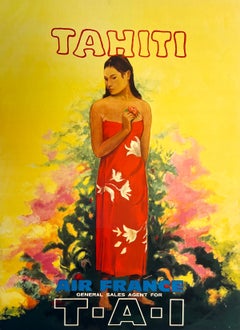 Poster originale d'epoca Air France - Tahiti T.A.I. di Schiavone C1960