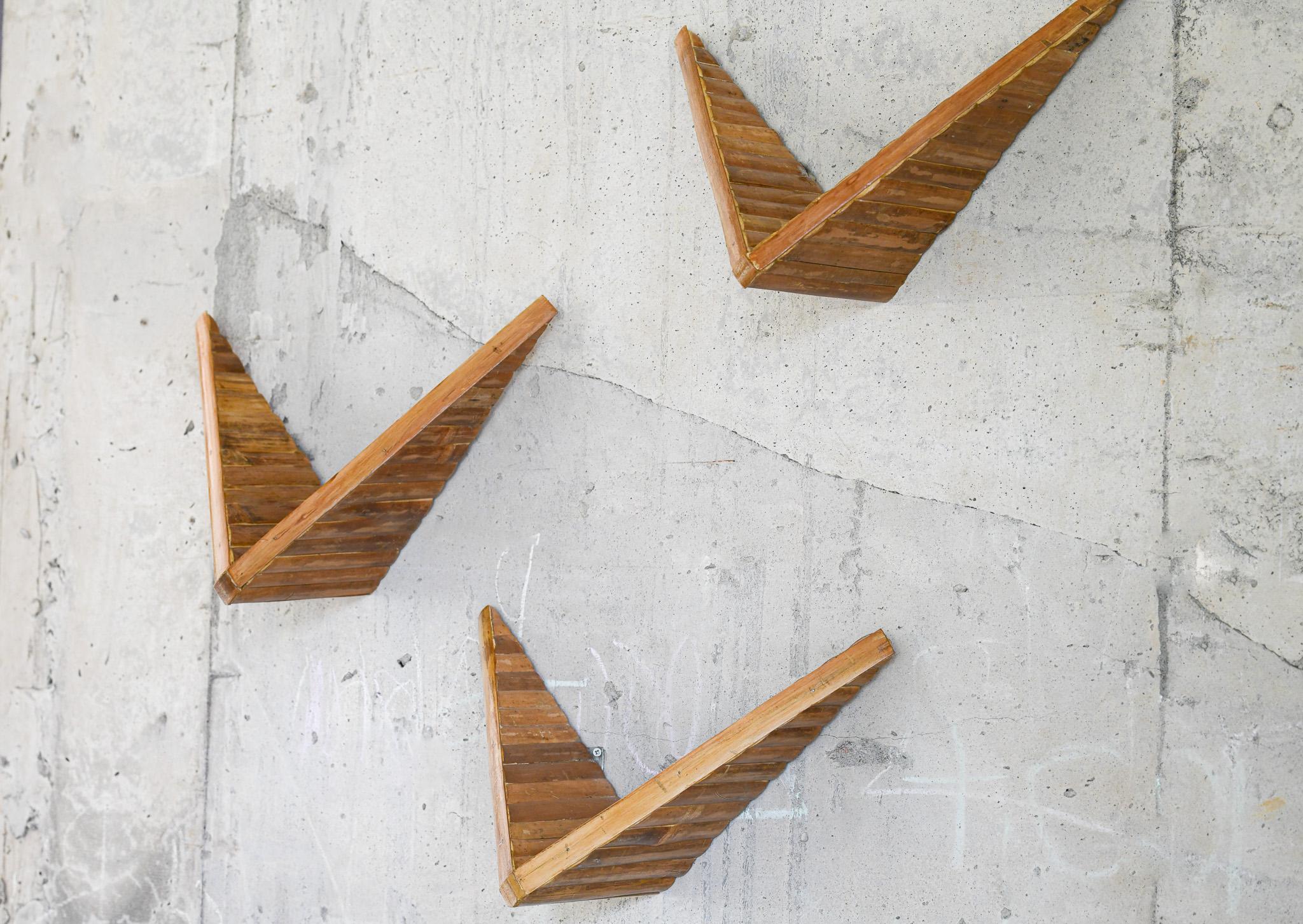 These V Shape Bamboo Shelves offer a unique storage solution for any space. Crafted with simple, yet elegant pieces of bamboo, these pieces are handcrafted to form an intricate V-shape. Sold in sets of three, these shelves make a beautiful addition