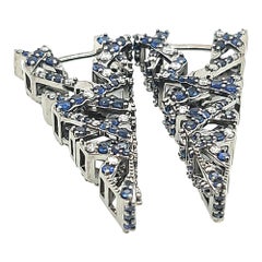 Goshwara V Shape Blue Sapphire and Diamond Hoops