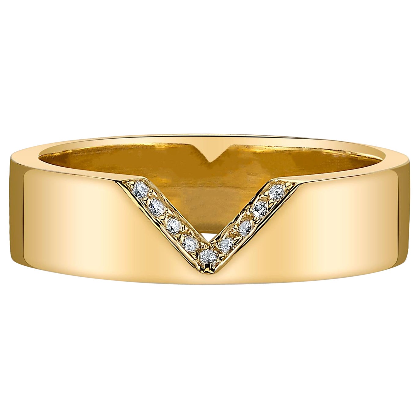V shape Diamond and 14K Yellow Gold Band Ring For Sale