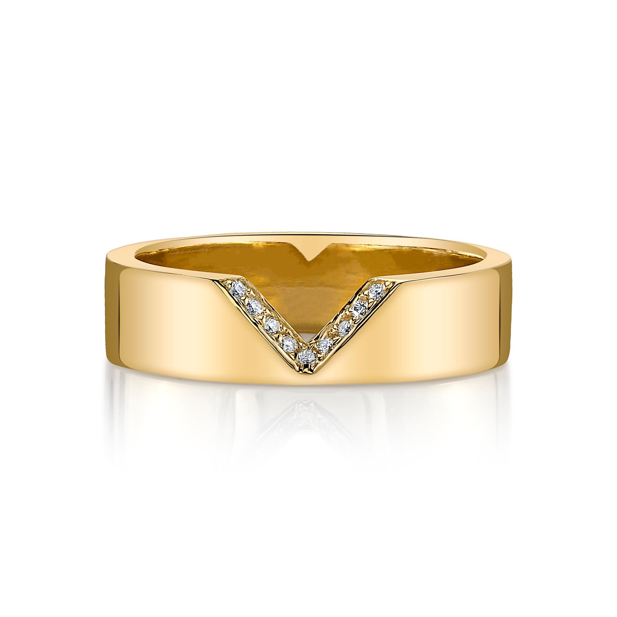 Anillo de diamantes en forma de V y oro amarillo de 14 quilates en venta