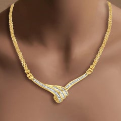 'V' Shaped Baguette Diamond Wheat Necklace .96cttw 14k Yellow Gold
