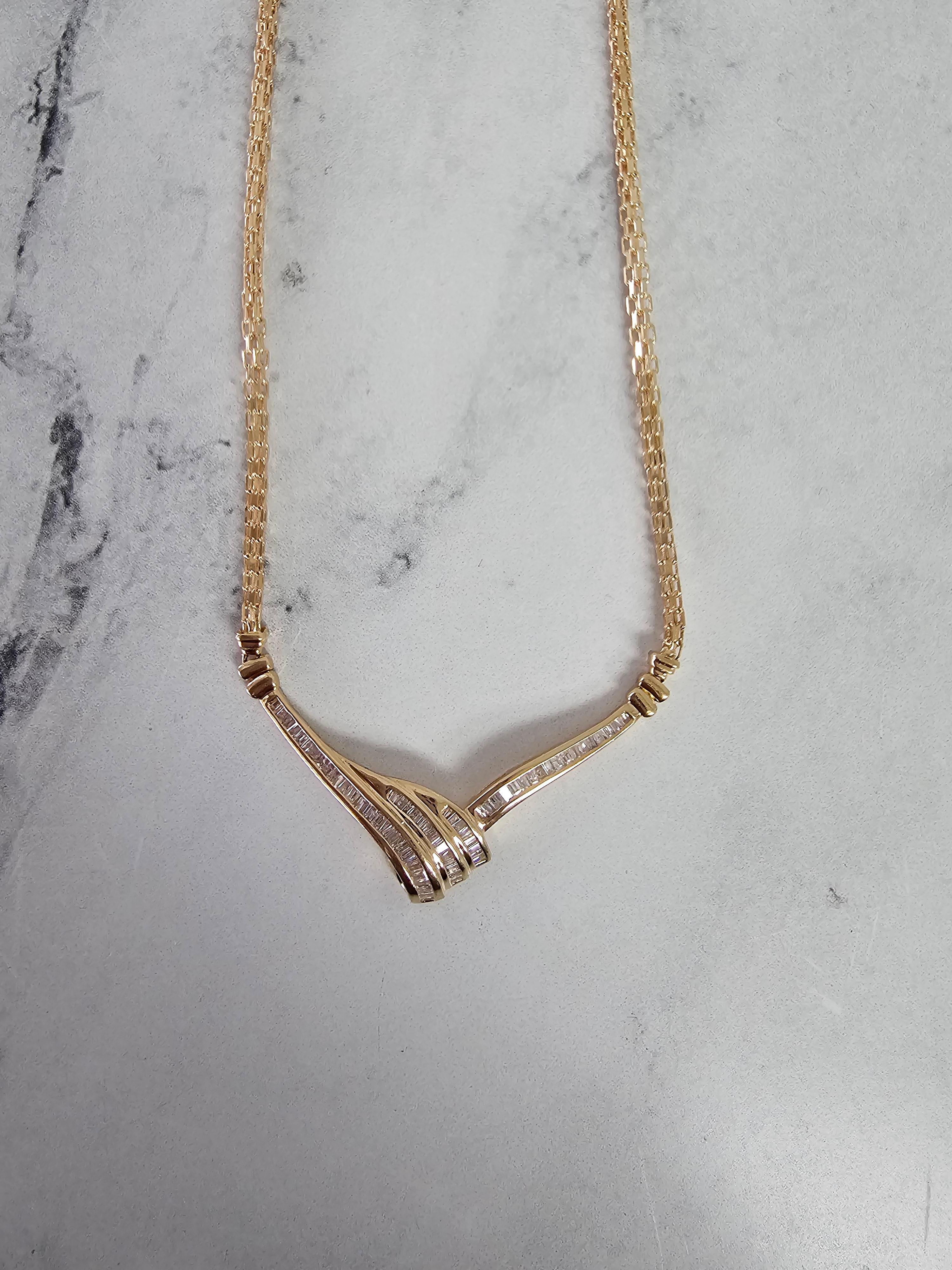 'V' Shaped Baguette Diamond Wheat Necklace .96cttw 14k Yellow Gold In New Condition For Sale In Sugar Land, TX