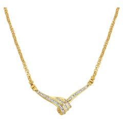 'V' Shaped Baguette Diamond Wheat Necklace .96cttw 14k Yellow Gold