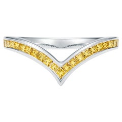 Marcel Salloum V-Shaped Canary Yellow Princess Cut Diamond Ring in Platinum