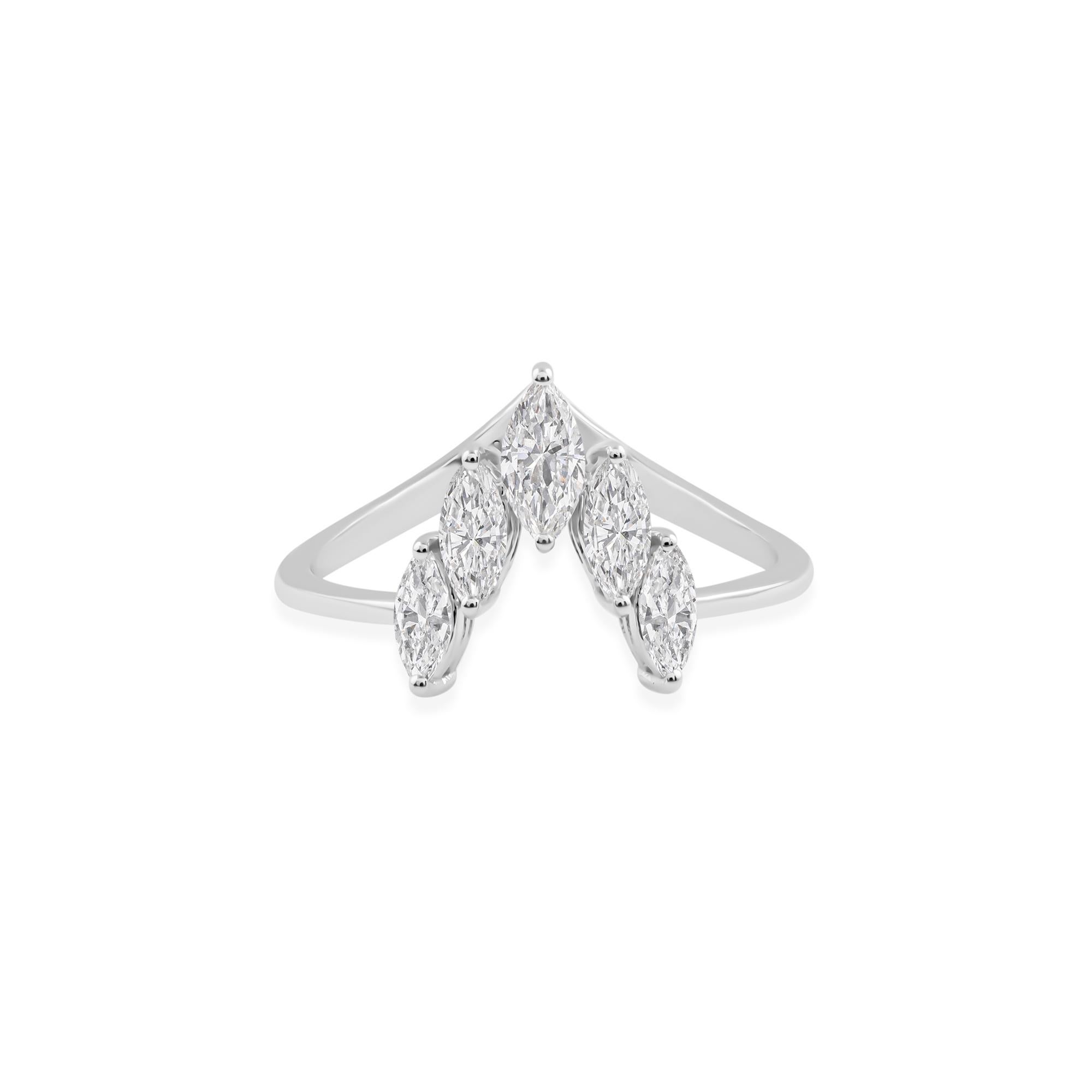 En venta: Anillo apilado de diamantes en forma de V Chevron 0,58cts SI/HI Marquesa Oro Blanco 18k  9