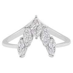Anello impilabile con diamanti marquise a forma di V e Chevron da 0,58 carati SI/HI in oro bianco 18 carati