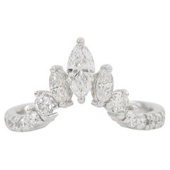 V-Shaped Crown Marquise Round Diamond 14K White Gold Wedding Band