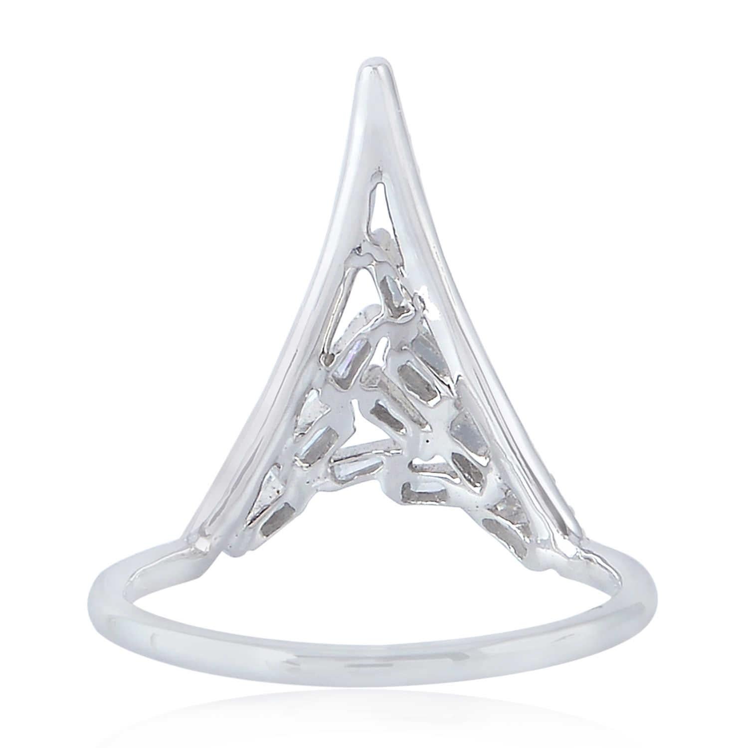 Contemporary V Shaped Geometric Diamond Ring Made In 18k White Gold For Sale