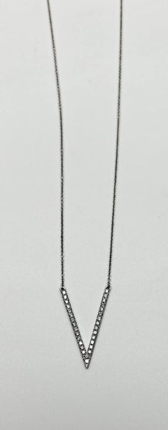 V Shaped Letter Geometric Statement Diamond 14K White Gold Pendant Necklace