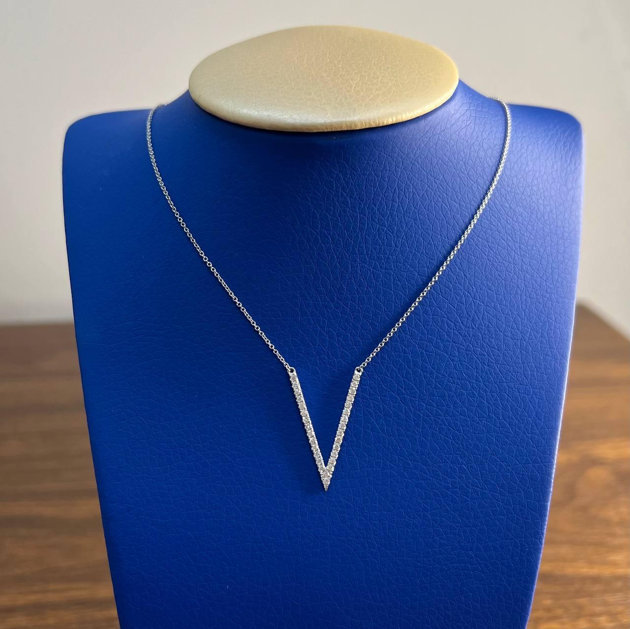 V Shaped Letter Geometric Statement Diamond 14K White Gold Pendant Necklace In New Condition For Sale In Oakton, VA