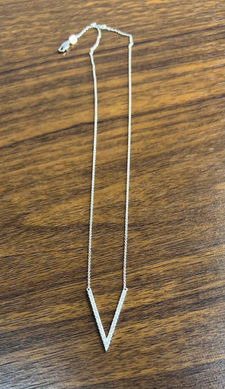 Women's V Shaped Letter Geometric Statement Diamond 14K White Gold Pendant Necklace For Sale