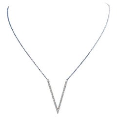 V Shaped Letter Geometric Statement Diamond 14K White Gold Pendant Necklace