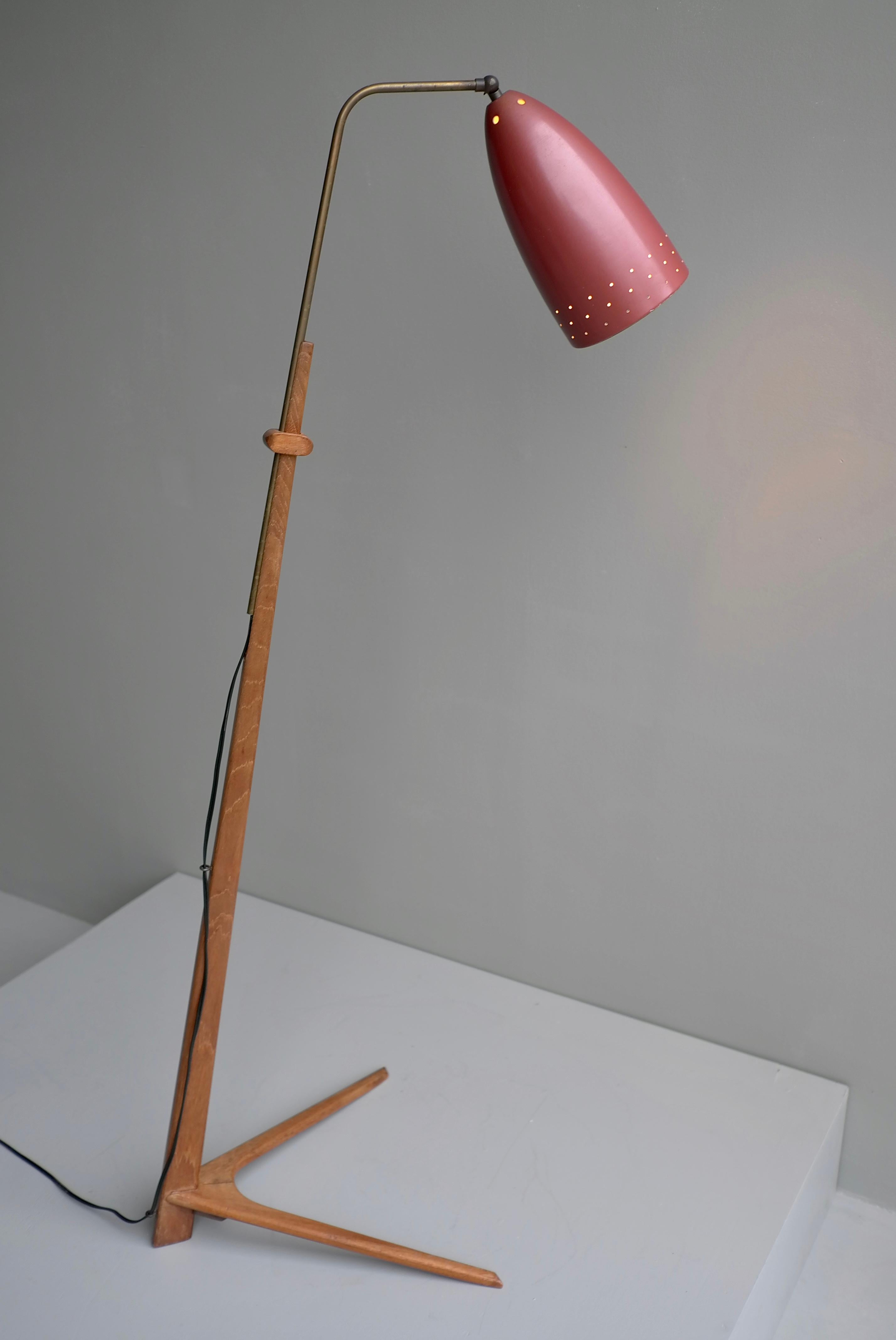 Aluminum V Shaped Mid-Century Modern Danish Teak and Brass Floor Lamps, 1960s