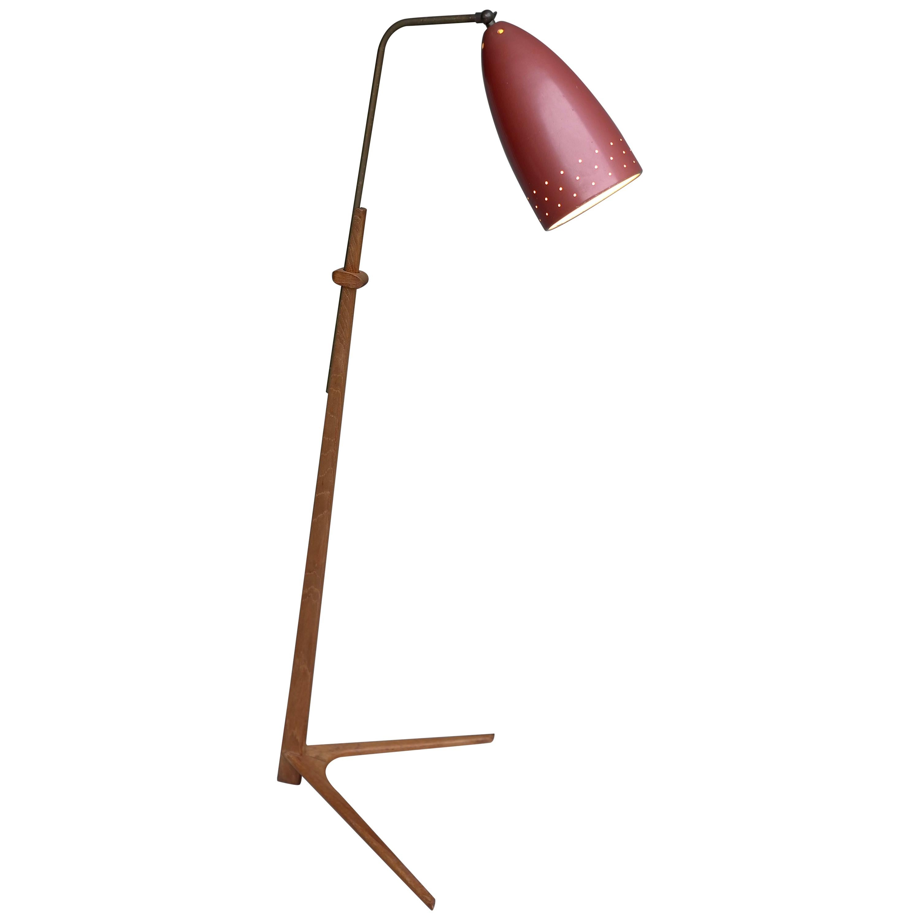 V Shaped Mid-Century Modern Danish Teak and Brass Floor Lamps, 1960s