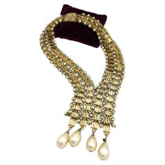 Vintage  V-SHAPED NECKLACE, early 1940's, gold plated, handmade pearls, Made in France 