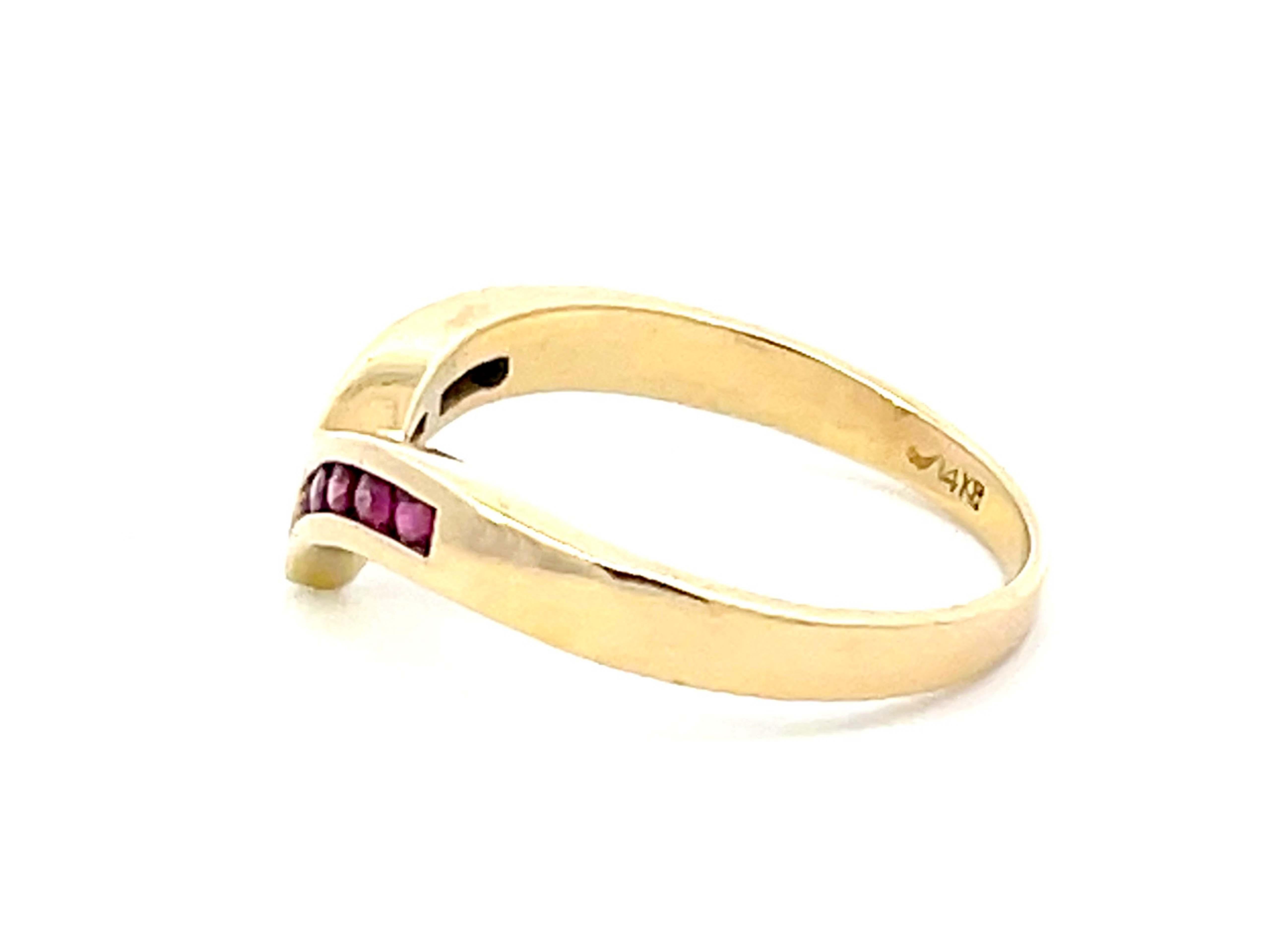 Women's V Shaped Ruby Diamond Band Ring in 14k Yellow Gold For Sale