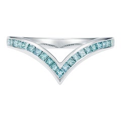 Marcel Salloum V Shaped Sky Blue Princess Cut Diamond Ring