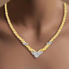 'V' Shaped Two-Toned Diamond Vintage Style Necklace 1.00cttw 14k Yellow Gold