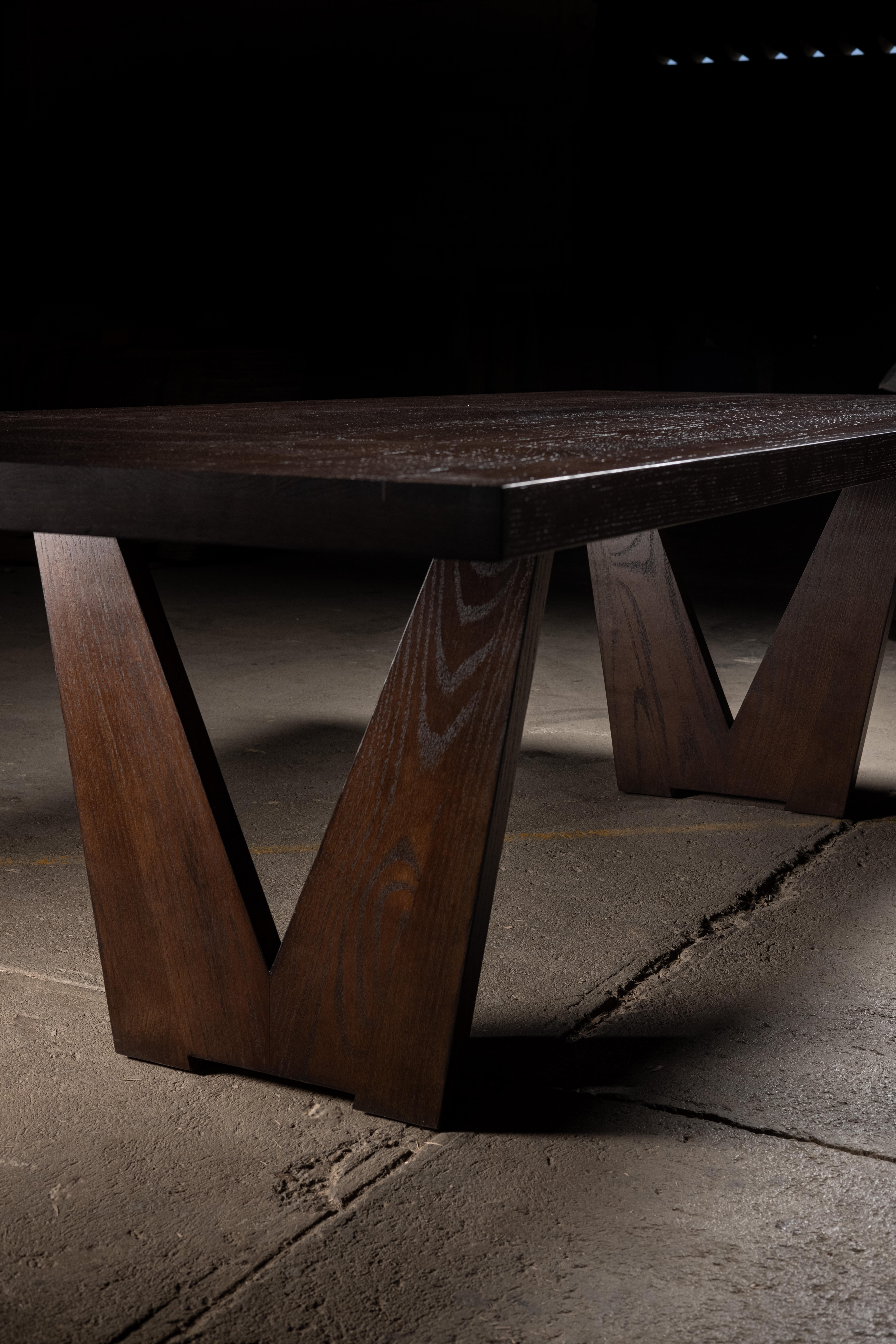 Hand-Crafted V Walnut Finish Dining Table For Sale