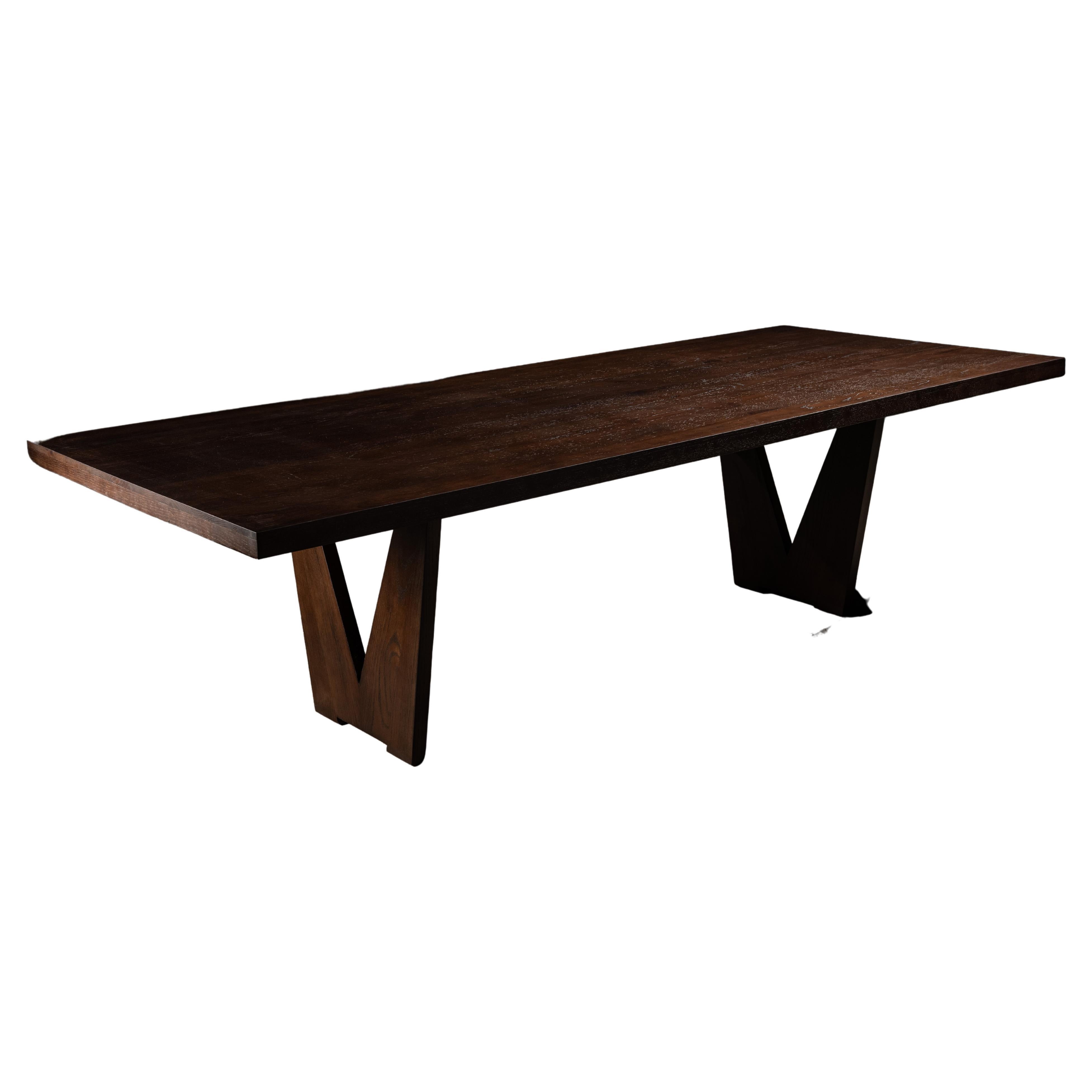 V Walnut Finish Dining Table For Sale