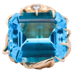 V. Stern Blue Topaz 
Diamond in 14K Gold Sculptural Eye Design Cocktail Ring