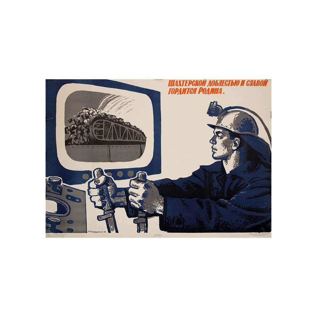 Original 1968 Soviet propaganda poster - The Motherland is proud of the miners For Sale 2
