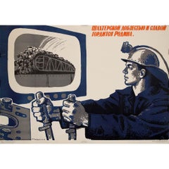 Cartel original de propaganda soviética de 1968 - La Patria está orgullosa de los mineros