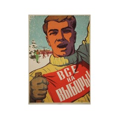 1956 Affiche électorale soviétique originale de Suryaninov "Tous aux urnes URSS"