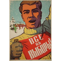 1956 Affiche électorale soviétique originale de Suryaninov "Tous aux urnes URSS"