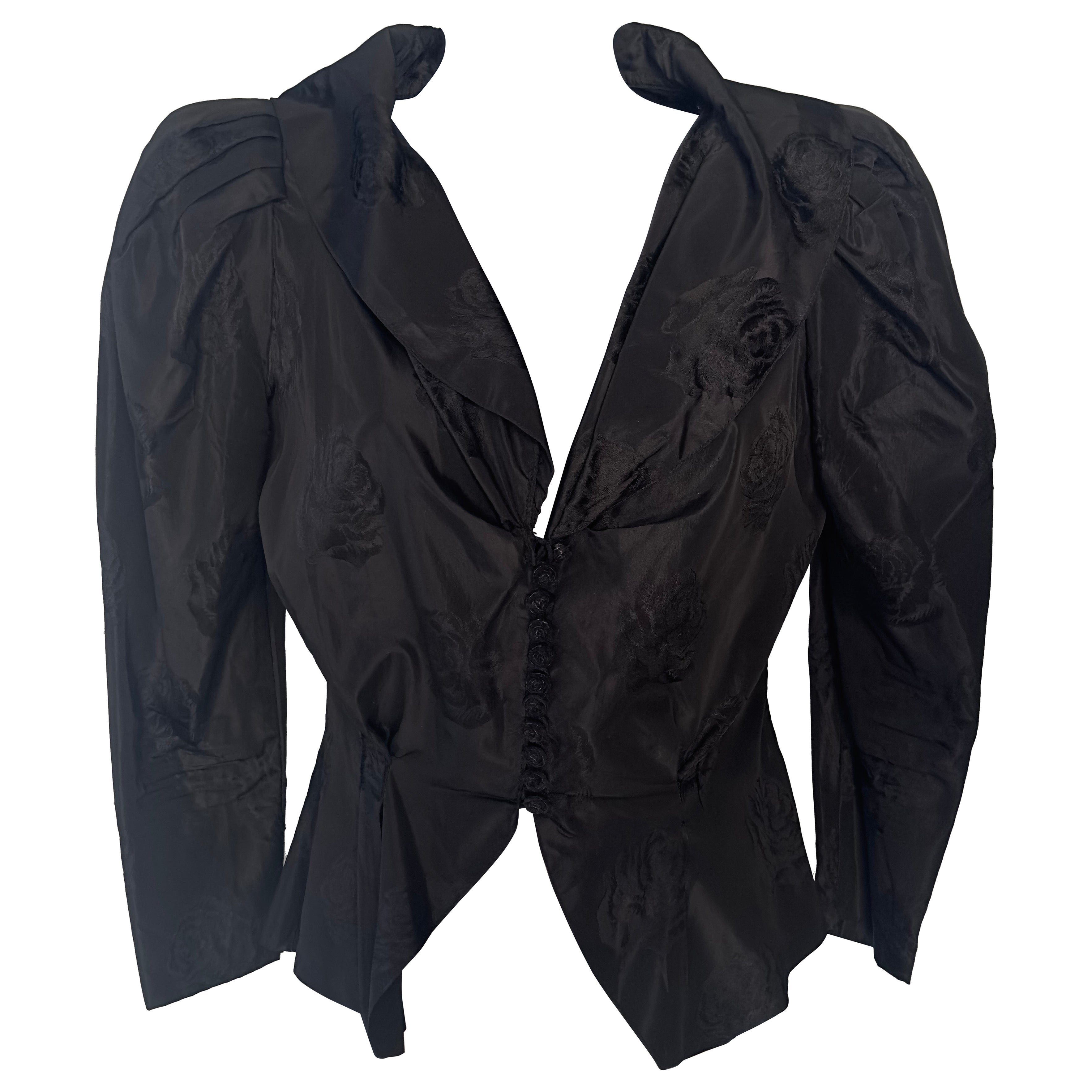 Pre-owned Valentino V.  1980s Black Floral Jacquard Sculpted Evening Jacket