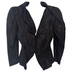 V. Valentino 1980s Black Floral Jacquard Sculpted Evening Jacket