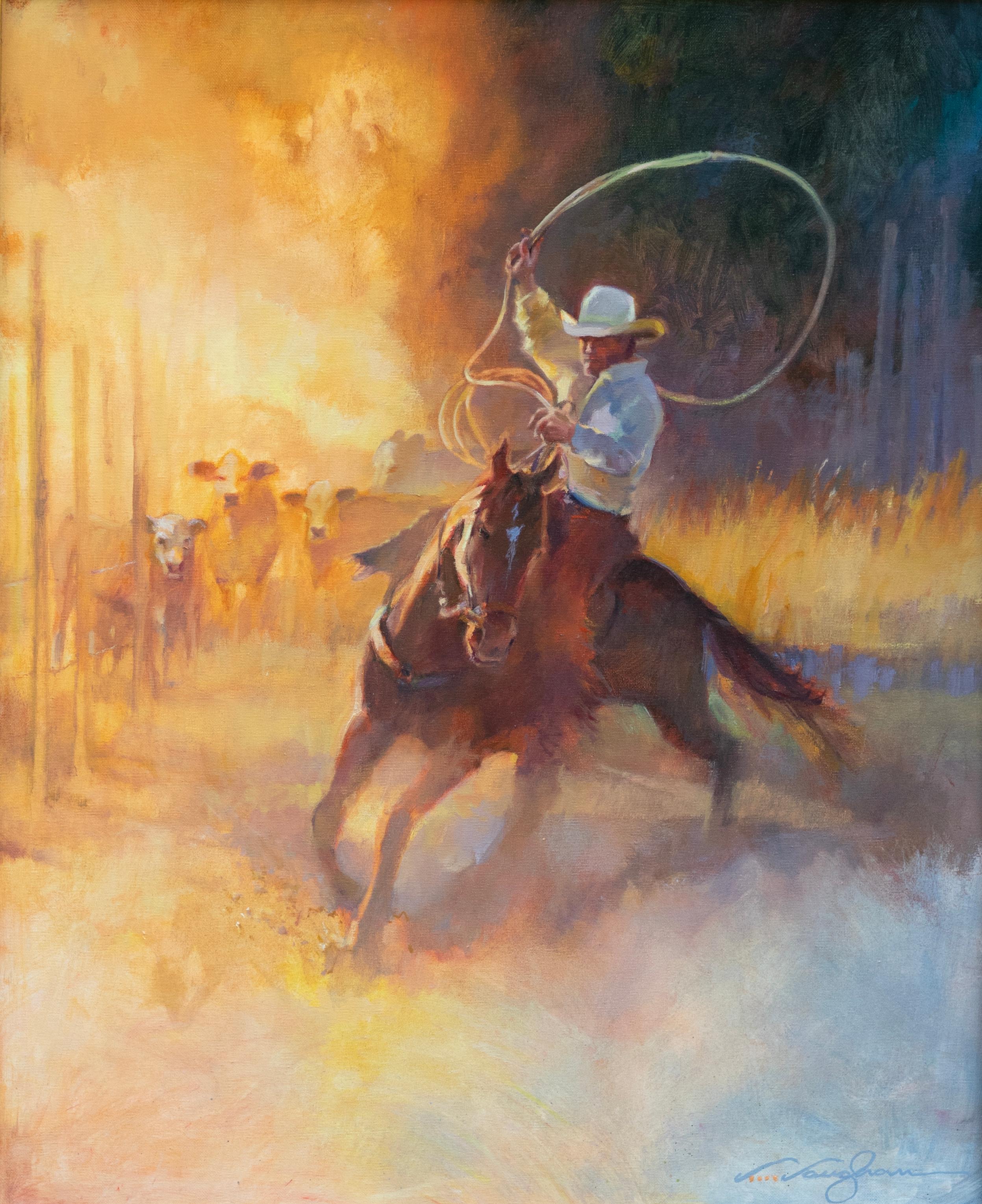 Turning 'Em Out - Painting by V.... Vaughan