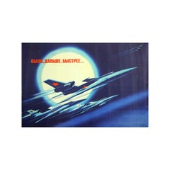 1971 Soviet Poster Aviation Jets Moon “Higher Further Faster” Viktorov