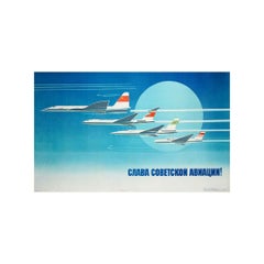 Poster sovietico originale del 1974 di V. Viktorov - Gloria all'aviazione sovietica!