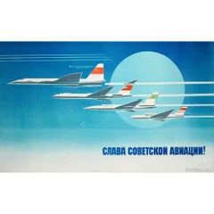 Poster sovietico originale del 1974 di V. Viktorov - Gloria all'aviazione sovietica!