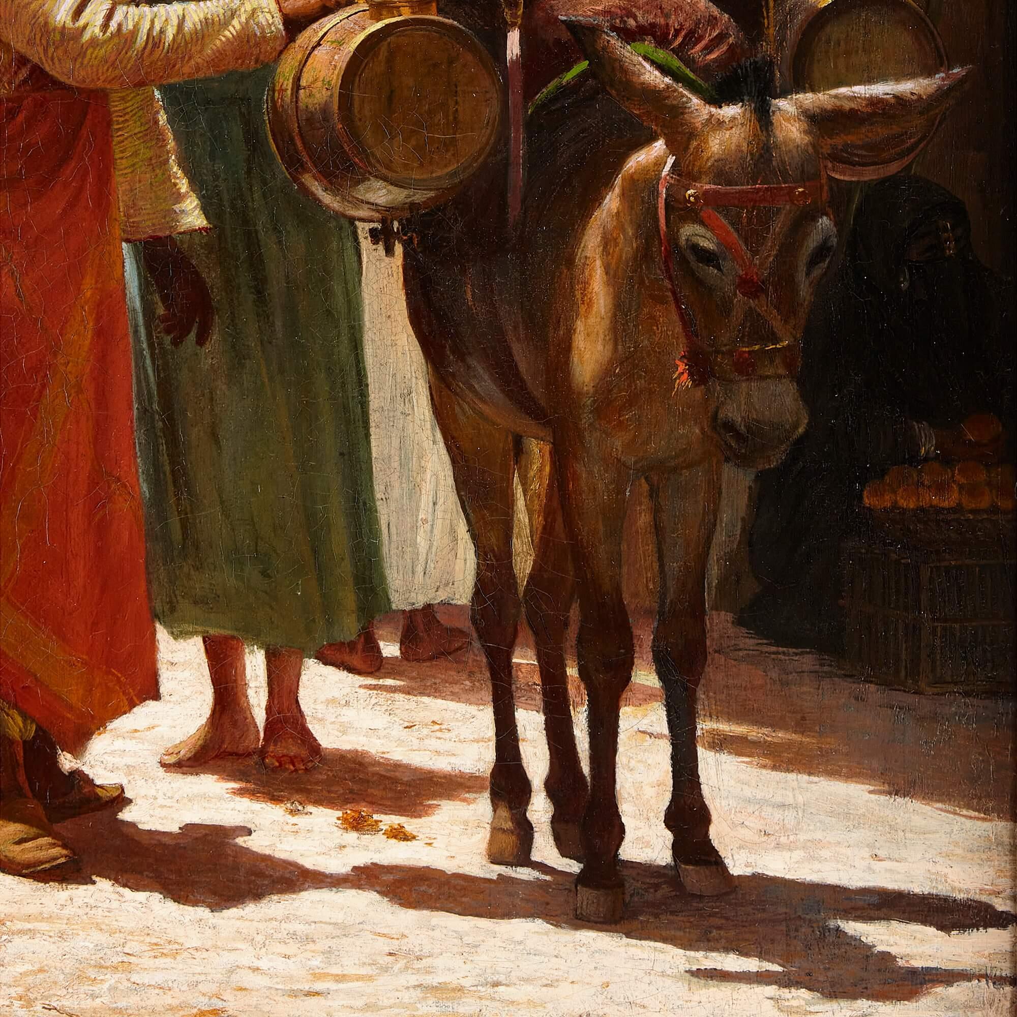 Orientalist Oil Painting of Cairo Street and Drinks Salesman by Voill For Sale 2