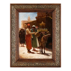 Orientalist Oil Painting of Cairo Street and Drinks Salesman by Voill