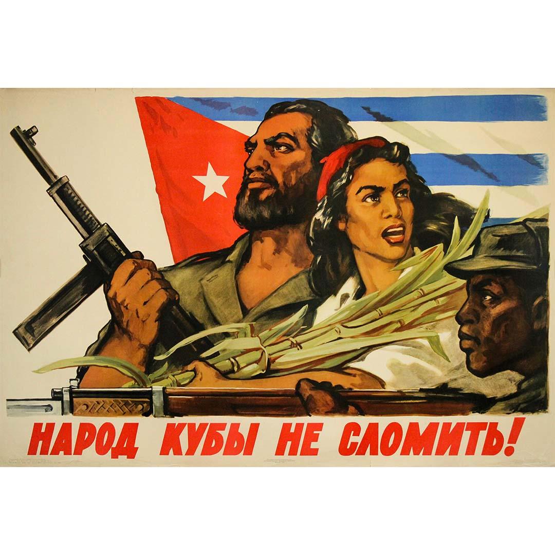 1960 Cartel soviético El pueblo cubano resiste a la propaganda Guerra Fría