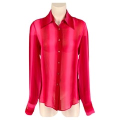 V2 by VERSACE - Chemise boutonnée à rayures en viscose rouge et rose, taille 8